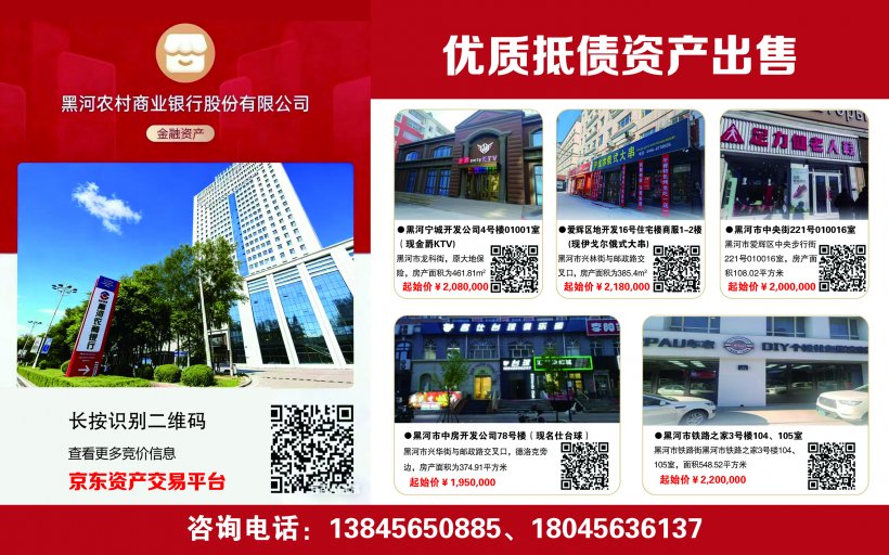 黑河农村商业银行股份有限公司 优质抵债资产出售